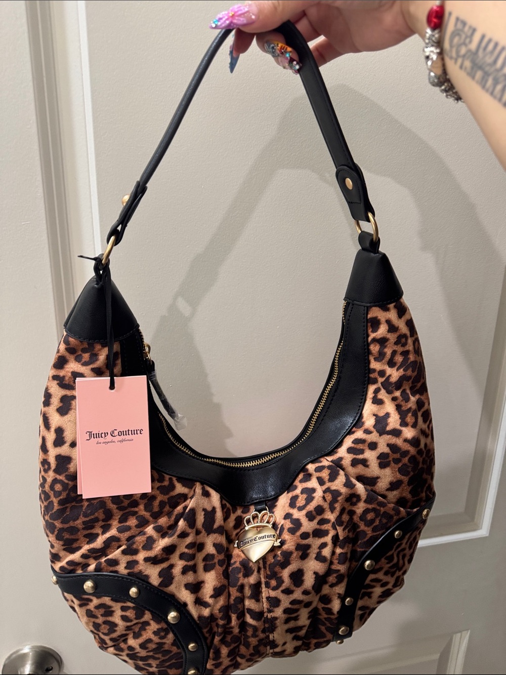 Juicy Couture Leopard-Print Shoulder Bag with Black Trim